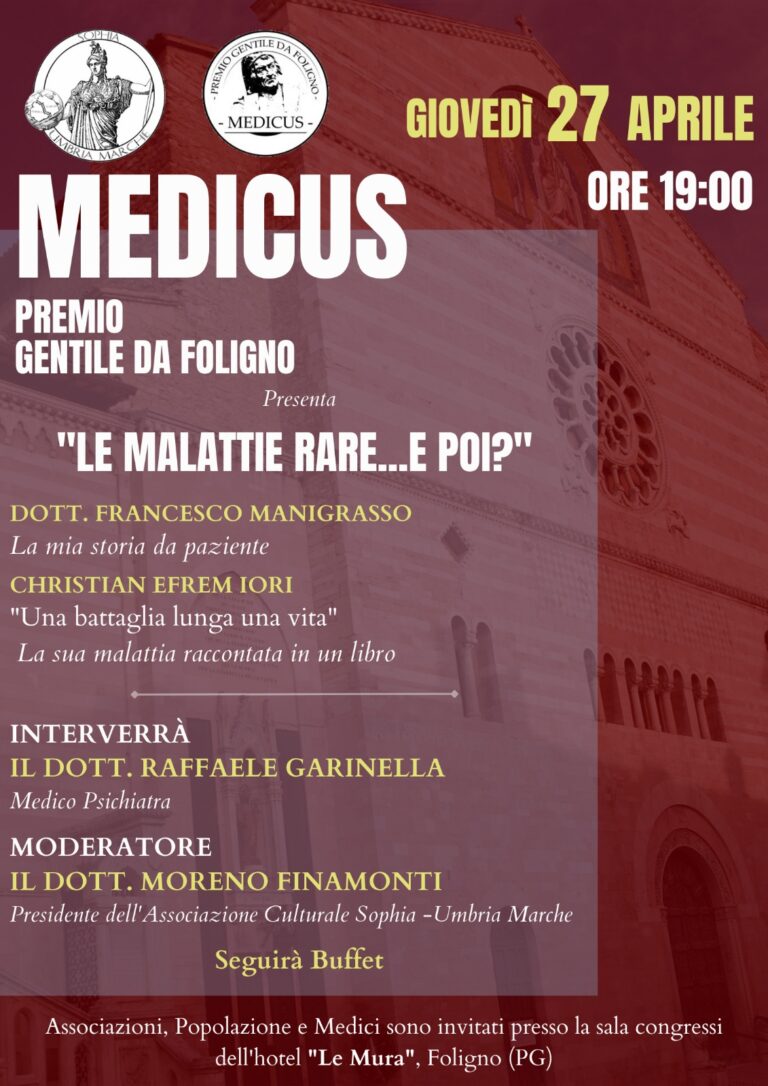 MEDICUS: PREMIO GENTILE DA FOLIGNO INCONTRO SULLE MALATTIE RARE